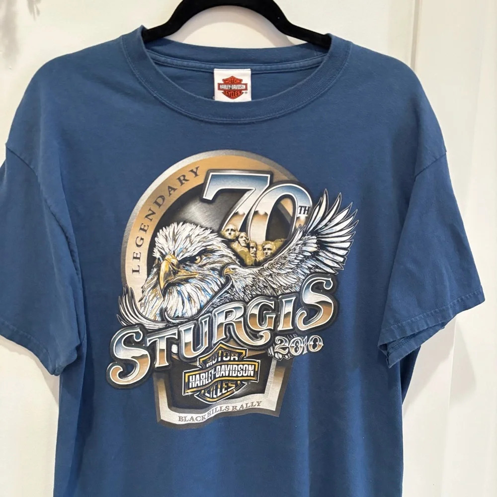 Harley-Davidson Black Hills Rally Sturgis 70th Anniversary 2010 Blue Graphic L - Picture 3 of 11
